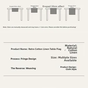 Detailed size guide showing various hanging lengths for vintage cotton linen table runners