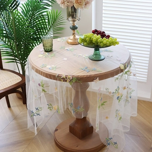 Embroidered Mesh Tablecloth Transparent Floral Butterfly Lace Table Cover Pastoral Style For Dining Home Decor