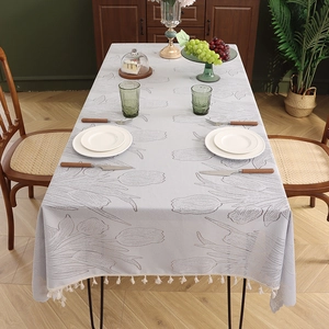 French Retro Tulip Embroidered Tablecloth Polyester Lace Tassel Rectangular Dining Table Cover Dustproof Decorative