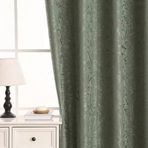 Dark green blackout curtain with embossed floral texture for a modern bedroom or living room