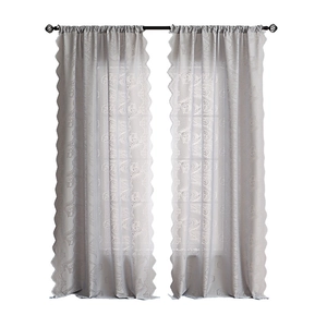 Paire de rideaux en dentelle gris clair avec broderie tulipe et bords festonnés