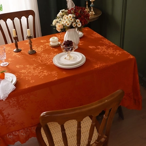 Orangefarbene Spitzentischdecke mit Jacquard-Muster und Rüschen im Vintage-Heimdekor