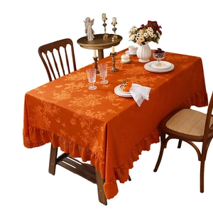 Orangefarbene Spitze Tischdecke rechteckig mit Blumenmuster und Rüschenkanten