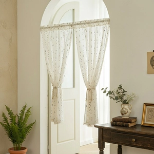 Sheer Door Curtain Translucent Polyester Partition Short Coffee Cafe Curtains Colorful Dot Embroidery Pastoral Style