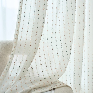 White semi-transparent sheer curtain with colorful rainbow dots for windows