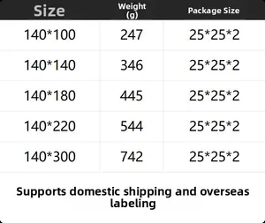 Size chart for thick linen floral tablecloth showing weights and dimensions from 140x100 to 140x300