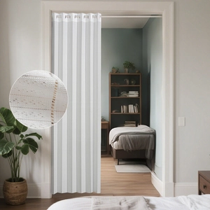 Japanese Style Folding Door Curtain White Polyester Accordion Pleated Space Partition Privacy Screen Grommet Top Room Divider