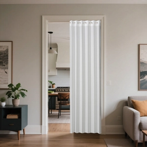 Rideau de séparation blanc pliable au design plissé avec anneaux de suspension