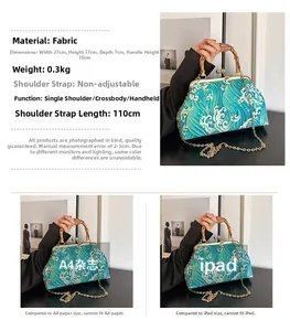 Bamboo handle wave print bag size detail 27x17x7cm with capacity comparison view