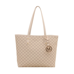 Chic cream tote bag with monogram M pattern and gold hardware for women's daily commute
