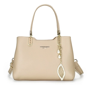 Bolso de Mano Retro con Patrón de Lichi para Mujer de Cuero PU de Gran Capacidad Bolso de Hombro Bandolera con Colgante de Hoja de Perla Artificial