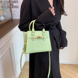Mint green PU leather top handle crossbody bag with gold twist lock for women