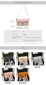 Detailed size specifications and color options for the fashion PU leather crossbody bag