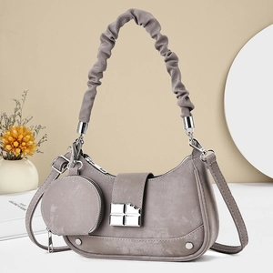 Sac Sous le Bras Mode Femme en Cuir PU Croissant Sac Bandoulière Avec Poignée Froncée Et Ensemble Mini Porte-monnaie Rond