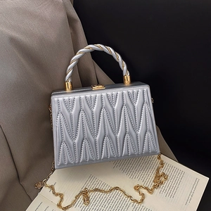 Quilted Chevron PU Leather Crossbody Box Bag Women Metal Chain Shoulder Handbag With Twisted Handle For Evening Party