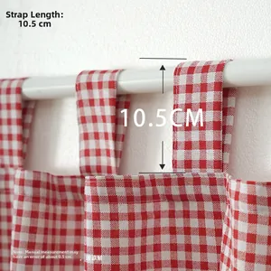 Detail of red and white checkered cafe curtain with 10.5cm hanging strap design