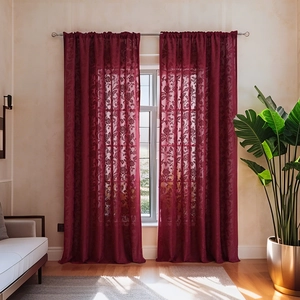 Sheer Lace Curtains Floral Rose Water Grass Pattern Rod Pocket Semi Light Filtering Vintage Elegant Window Drapes