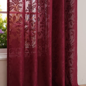 Elegant wine red lace sheer curtain with vintage floral jacquard for luxury home decor