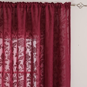 Lace burgundy window curtain with floral patterns for luxury bedroom or living room decor