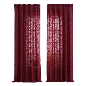 Elegant wine red lace curtains with floral patterns in a luxury retro American style