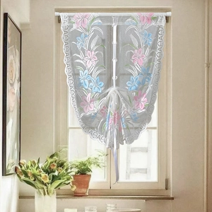 French style balloon curtain with lily embroidery and adjustable drawstring design
