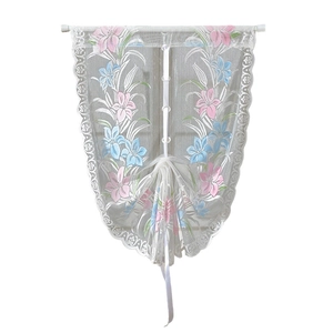 Lace Roman curtain with lily embroidery and adjustable ribbons for windows