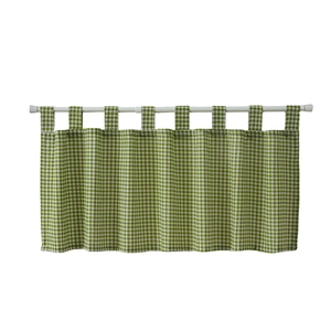 Green gingham check cafe curtain with tab top header for kitchen or bathroom windows