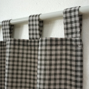 Classic grey and white gingham tab-top cafe curtain in premium cotton blend fabric