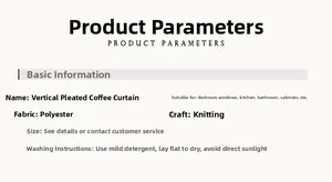 Detailed product specifications for vertical slat ruffled polyester coffee curtain