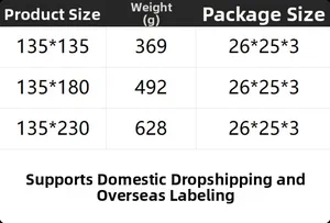 Size chart table for embroidered linen tablecloth showing dimensions and weights
