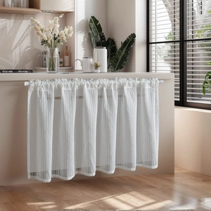 White Vertical Striped Cafe Curtains Semi Transparent Polyester Short Window Curtain For Kitchen Cabinet Bedroom Modern Style Home Decor