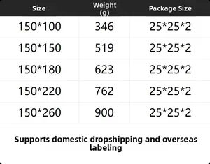 Size chart for waterproof thick cotton tablecloth with dimensions and weight details