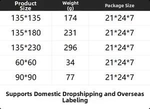 Size guide for embroidered linen tablecloth showing various dimensions and weight specifications