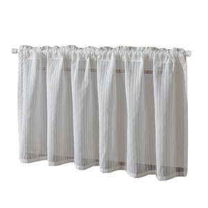 Vertical stripe white cafe curtain with thick sheer fabric and rod pocket top design