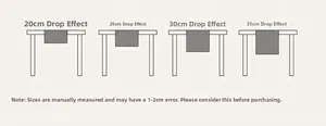 Size guide for vintage hollow lace table runner showing 20-35cm overhang length options