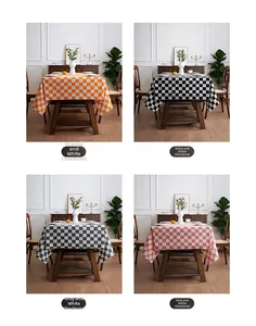 Detailed comparison of four checkered tablecloth colors: orange, black, grey and pink