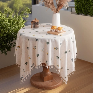 Pastoral Cotton Linen Embroidered Tablecloth With Tassel Floral Wheat Ears Pattern Rectangular Round Table Cover For Dining
