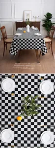 Detailed close-up of a classic black and white checkered tablecloth in a Nordic home setting