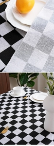 Close-up of classic black and white checkered tablecloth with high-quality fabric texture