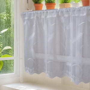 Rideau de café blanc en dentelle avec motifs d'épis et bordure ondulée élégante