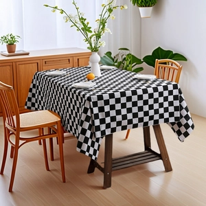 Checkerboard Tablecloth Polyester Cotton Linen Texture Rectangular Dustproof Table Cover For Dining Kitchen Home Decor