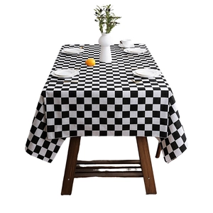 Classic black and white checkered tablecloth in minimalist Nordic style for home decor