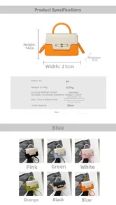 Detailed view of the structured PU leather small square bag with exact dimensions 21x14x7cm