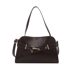 Borsa a mano vintage marrone scuro da donna con elegante dettaglio fibbia dorata