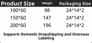 Size chart for rustic cafe curtains showing dimensions, weight, and package sizes