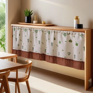 Cabinet Curtain Linen Cotton Cafe Short Curtains Cactus Pineapple Embroidery Ruffled Hem Pastoral Style Dustproof Cover