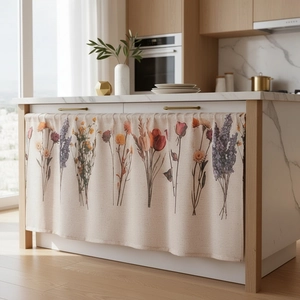 Japanese linen cabinet curtain with floral prints for dust protection and window decor