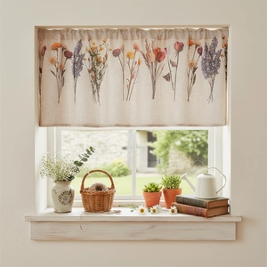 Japanese linen cabinet curtain with colorful floral prints and rod pocket design