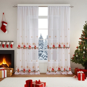 Tende natalizie trasparenti bianche con ricamo a fiocco di neve, set da 2 pannelli decorativi