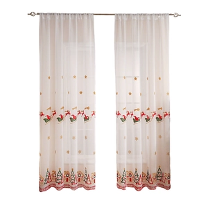 Rideaux de Noël transparents avec broderies de Père Noël rouge, étoiles dorées et flocons